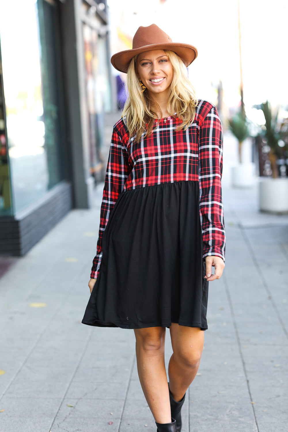 red plaid babydoll dress Perfect Plaid Babydoll Dress Medium