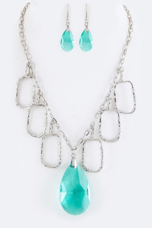 Crystal Teardrop Pendant Necklace Set