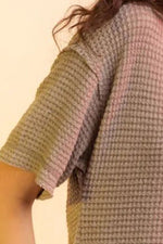 Waffle-Knit Notched Half Sleeve T-Shirt