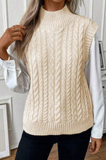 Cable-Knit Mock Neck Sweater Vest