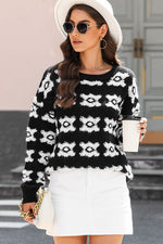 Graphic Round Neck Dropped Shoulder Sweater