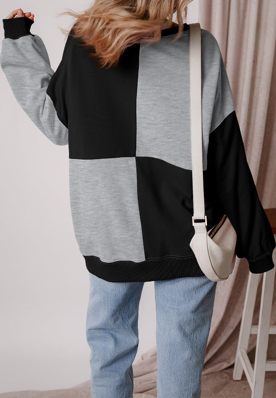 Color Block Half Button Long Sleeve Sweatshirt