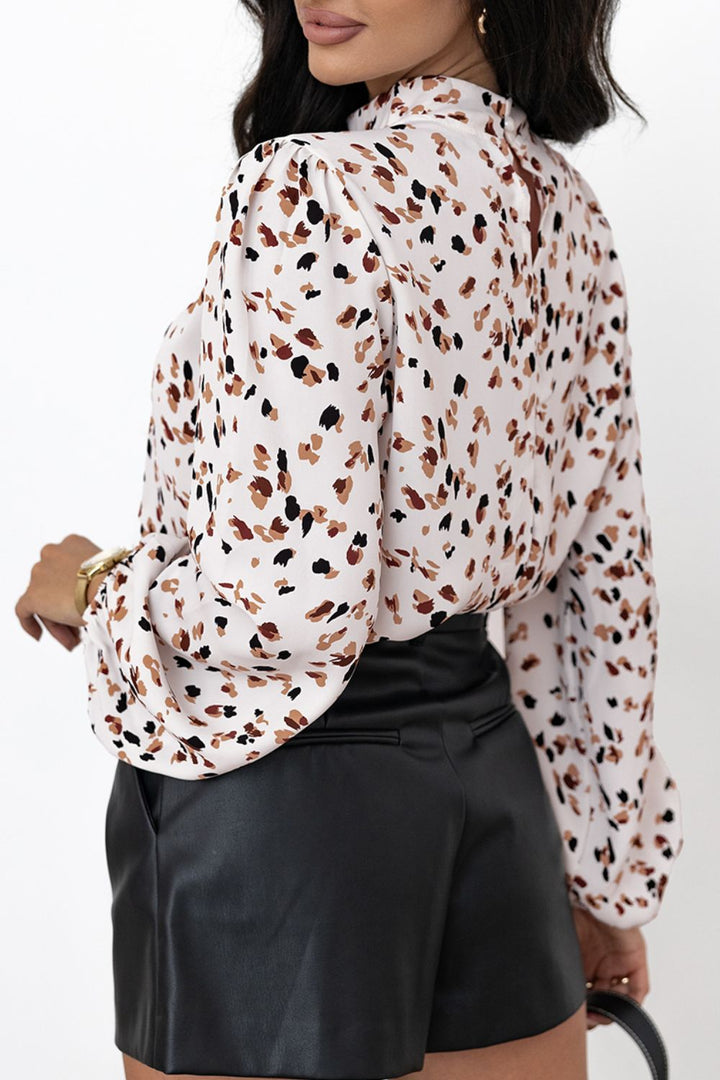 Printed Mock Neck Balloon Sleeve Blouse