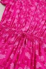 Drawstring Printed Short Sleeve Midi Dress