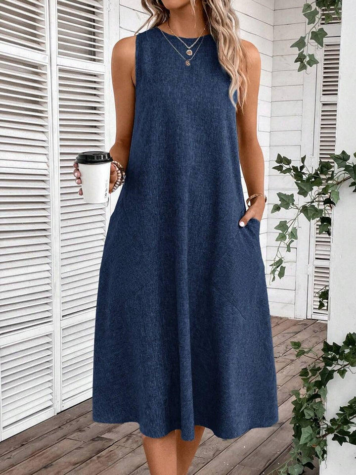 Full Size Pocketed Round Neck Sleeveless Dress