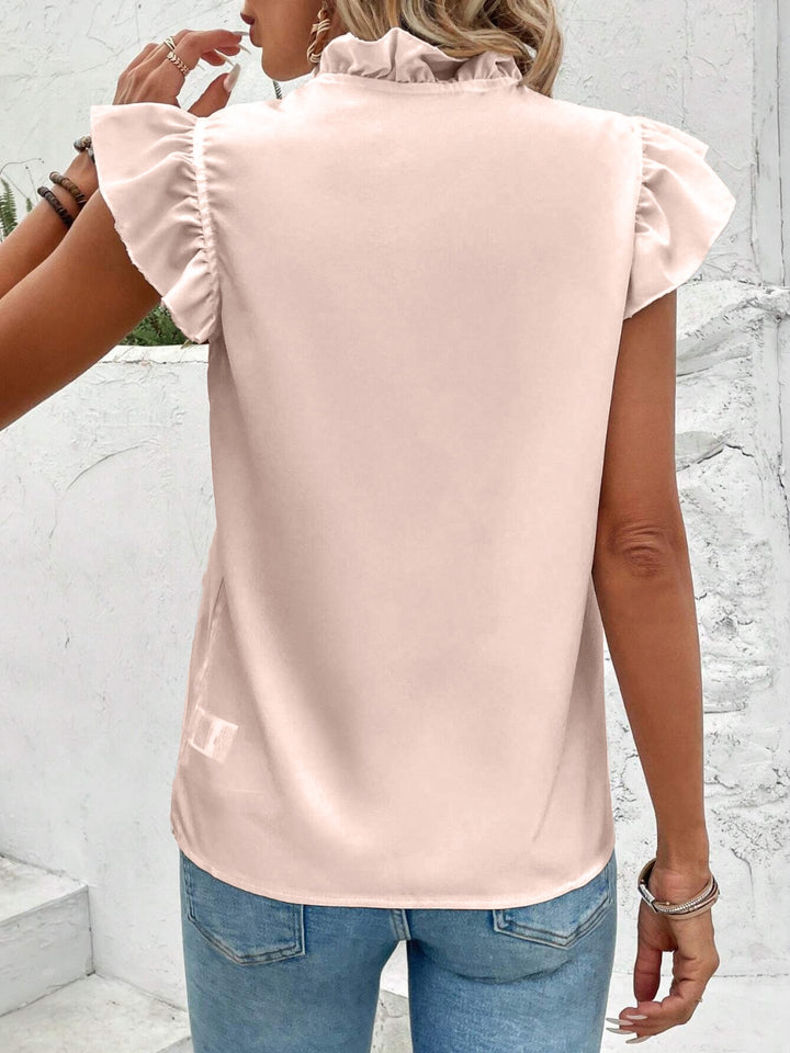 Ruffled V-Neck Cap Sleeve Blouse