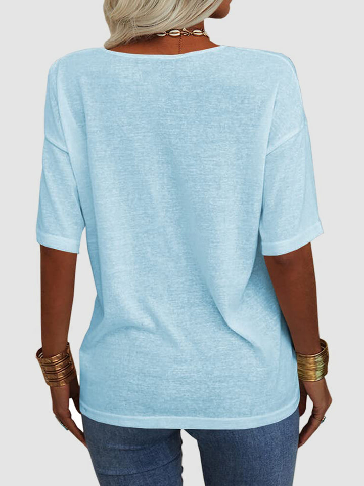 V-Neck Dropped Shoulder Half Sleeve T-Shirt