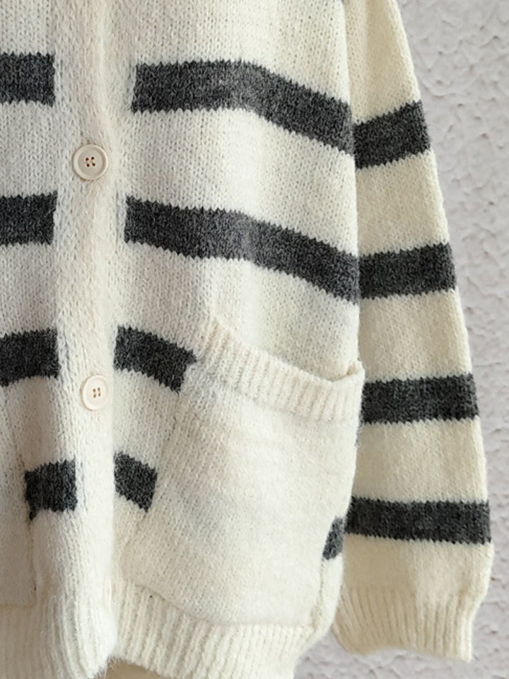 Striped Button Down Long Sleeve Cardigan