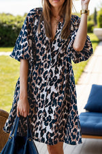 Leopard Button Up Half Sleeve Mini Dress