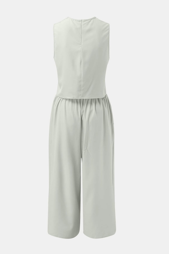 Round Neck Top and Wide Leg Pants Set