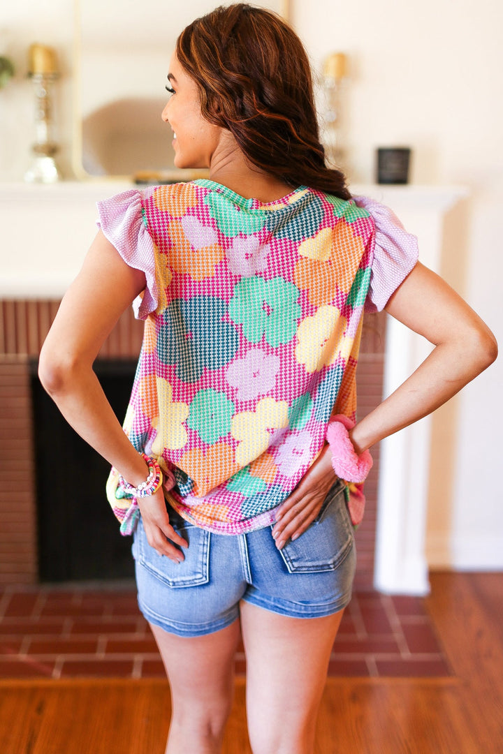 Feeling Playful Fuchsia Floral Textured Ruffle Sleeve Top