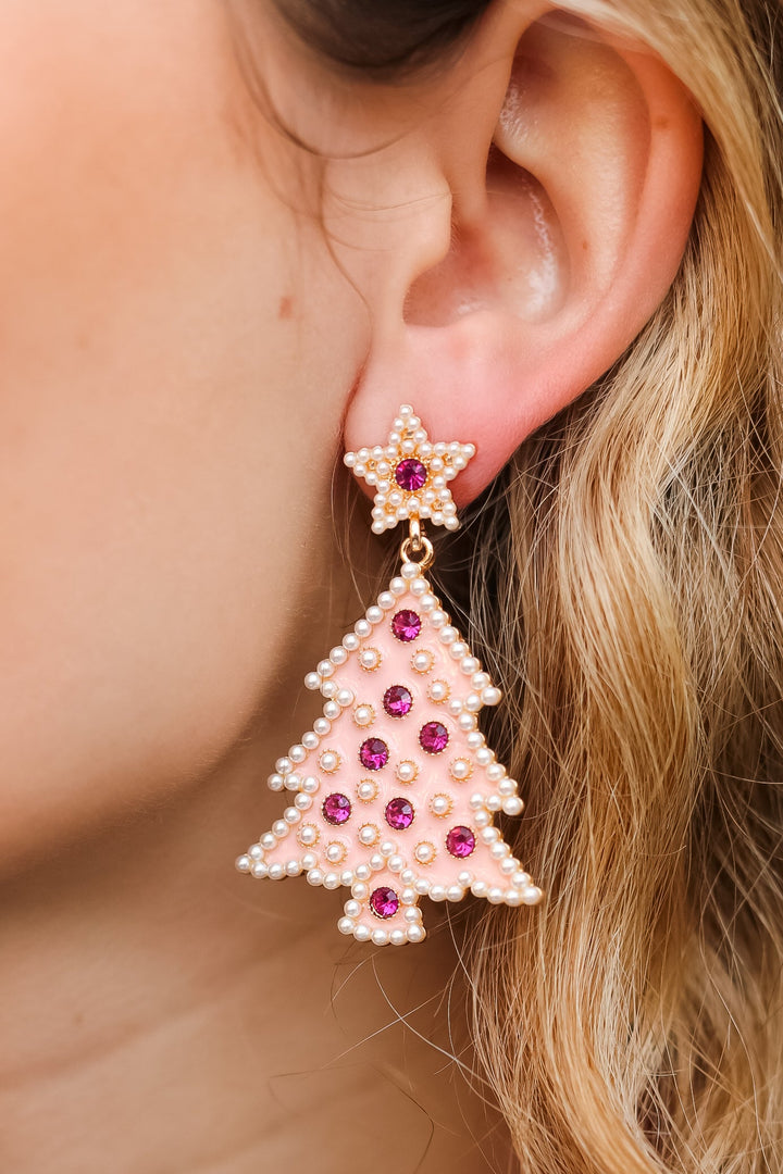 Blush Christmas Tree Rhinestone Metal Dangle Earring