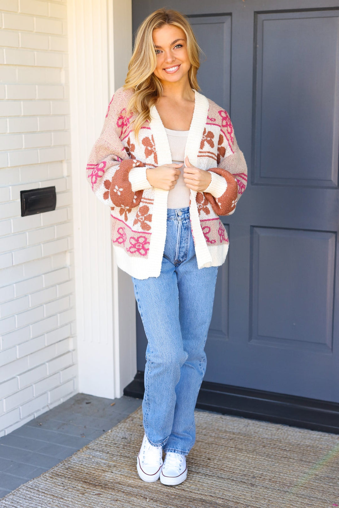 Take on The Day Ivory Floral Stripe Open Cardigan