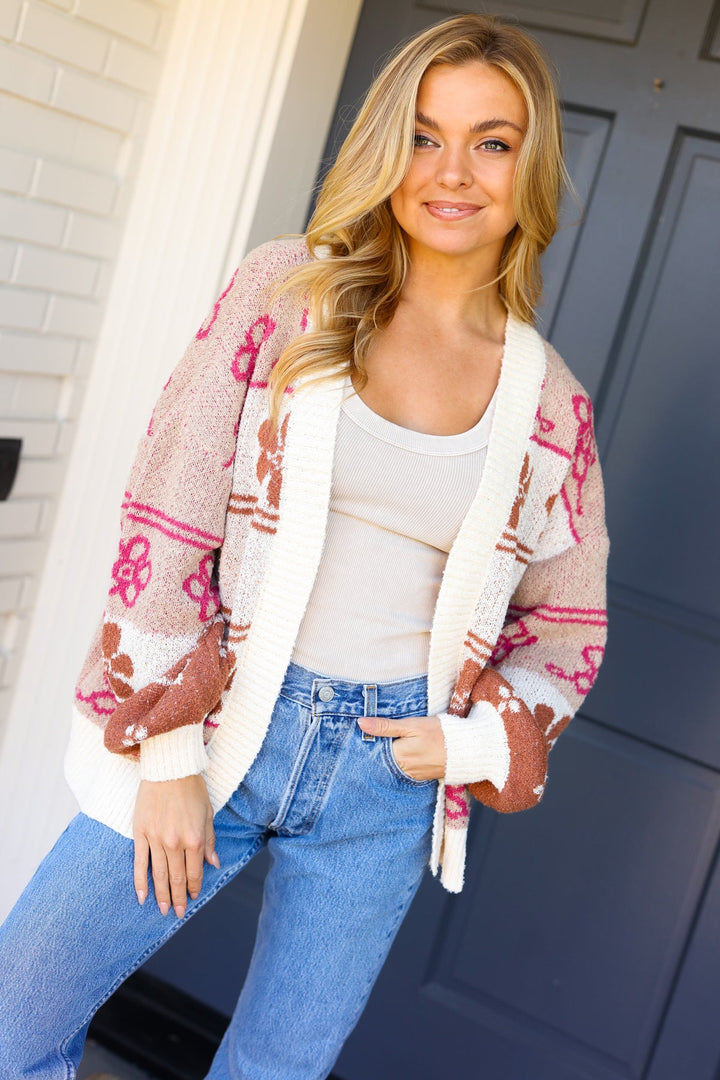 Take on The Day Ivory Floral Stripe Open Cardigan