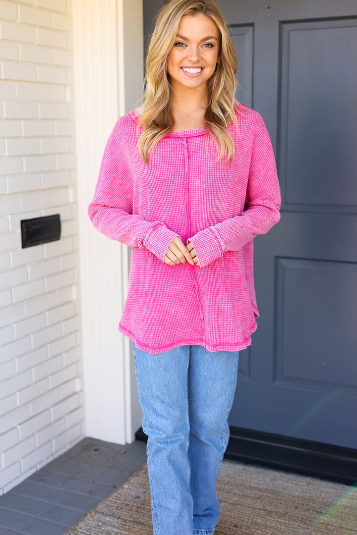 Lean on Me Fuchsia Mineral Wash Waffle Oversized Top