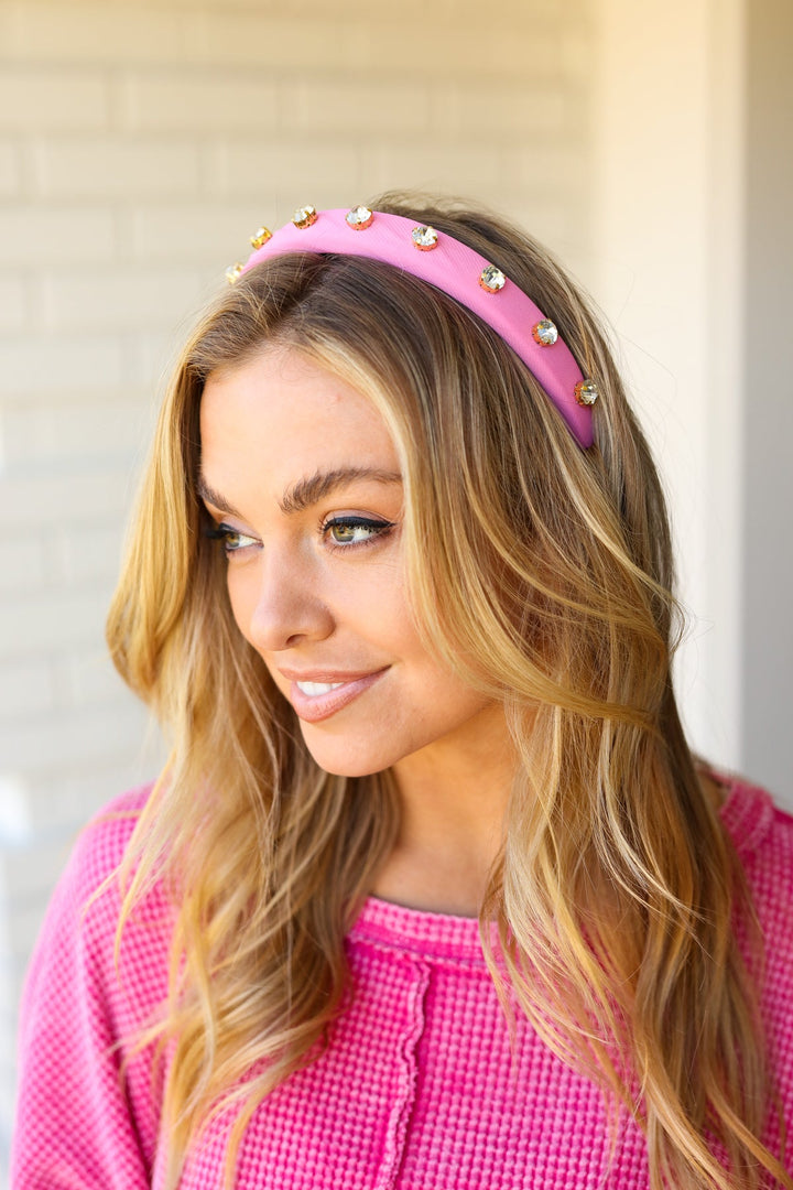 Flamingo Pink Rhinestone Slim Headband