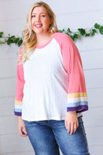 Pink Pointelle Color Block Wide Sleeve Pullover