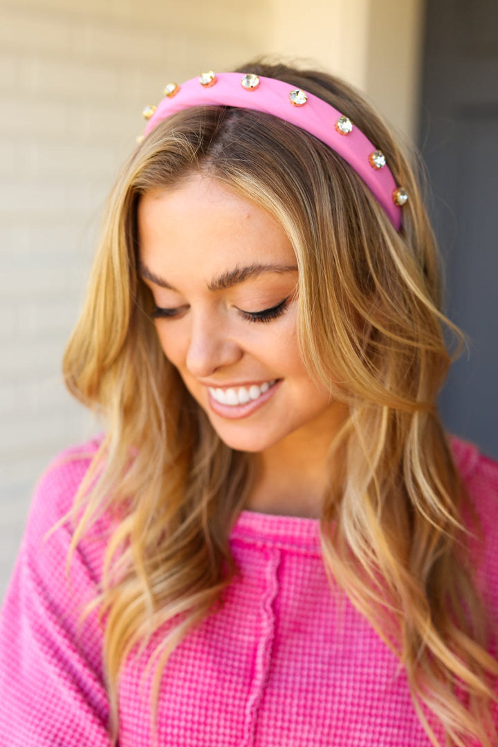 Flamingo Pink Rhinestone Slim Headband