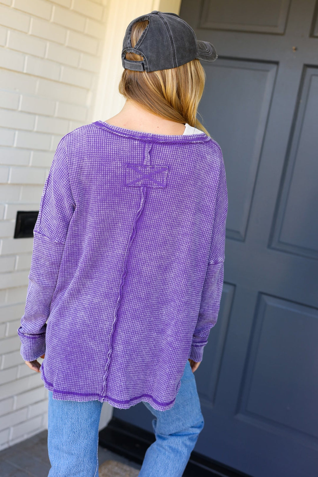 Everyday Violet Mineral Wash Waffle Oversized Cut Edge Top