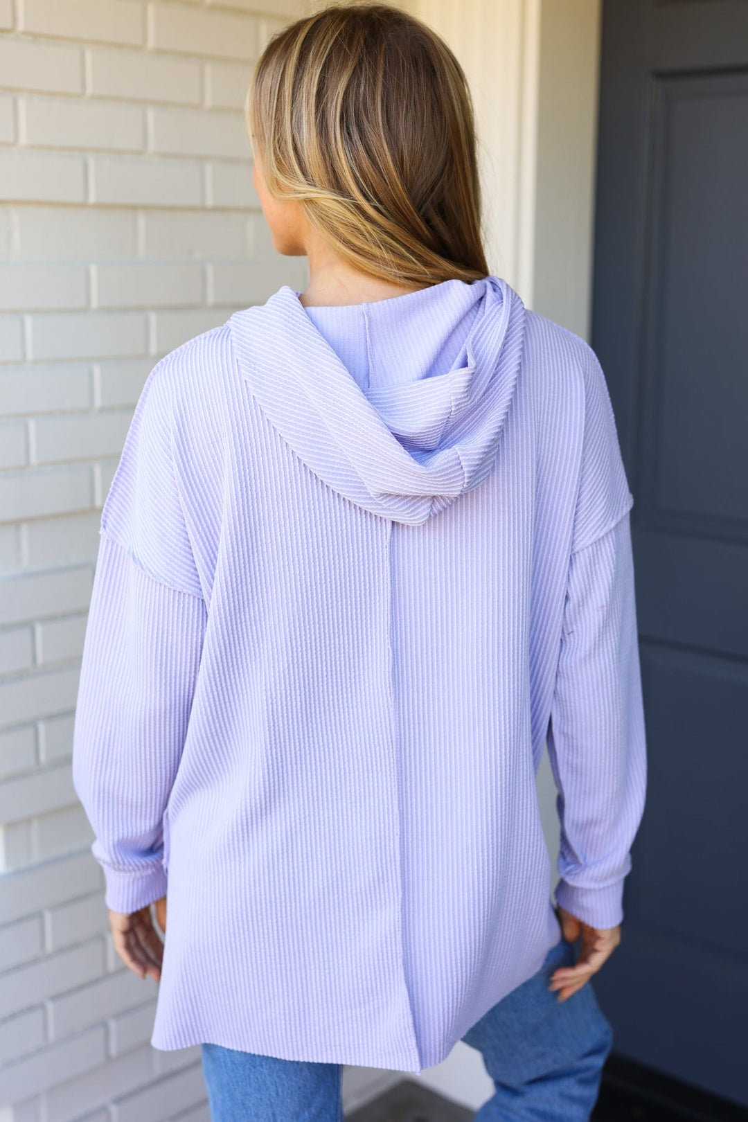 Weekend Ready Lavender Mineral Wash Rib Knit Hoodie