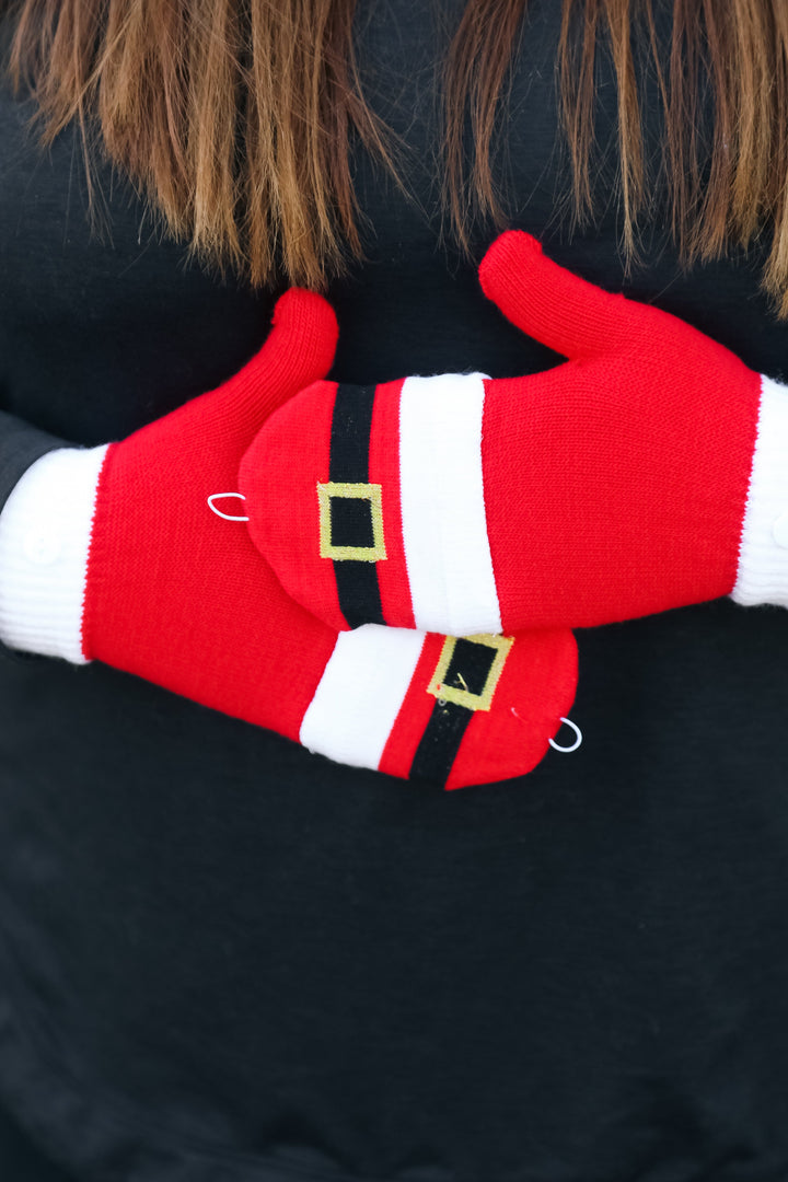 Santa Suit Fingerless Gloves with Convertible Mittens