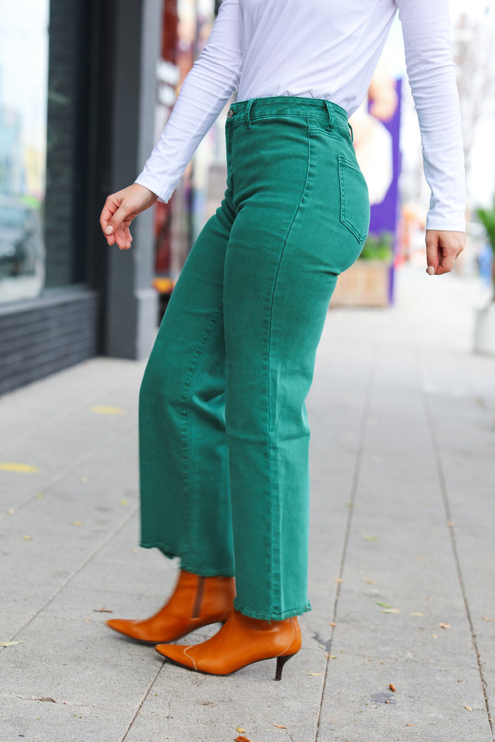 Can't Lose Dark Green Straight Leg High Waist Ankle Pants