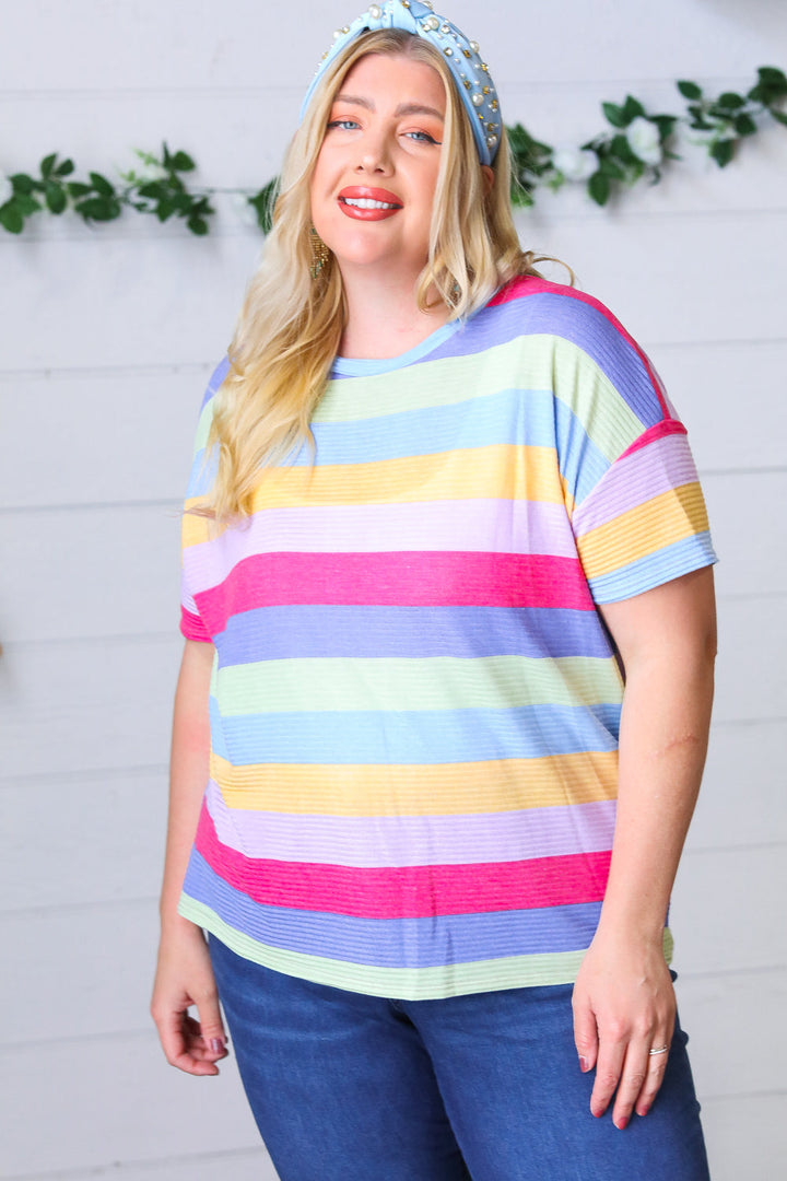 Fuchsia & Lavender Multi Stripe Rib Terry Top