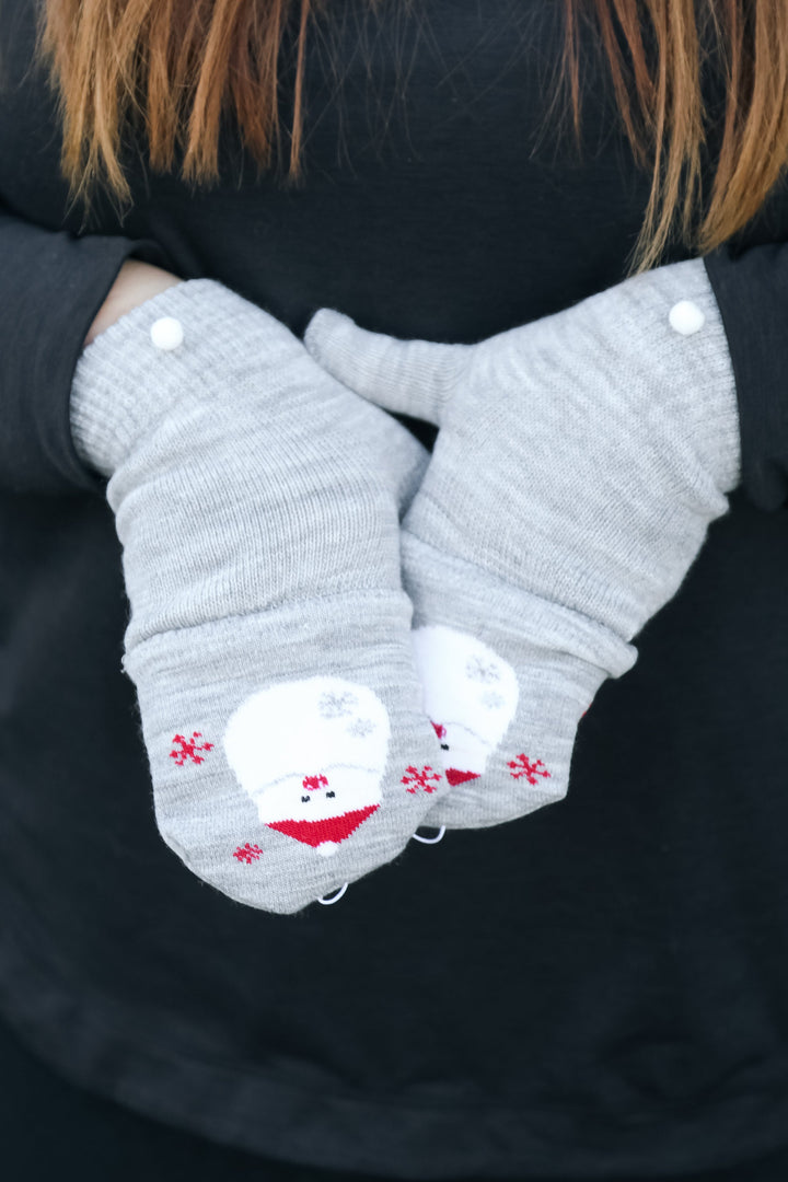 Grey Santa Claus Fingerless Gloves with Convertible Mittens