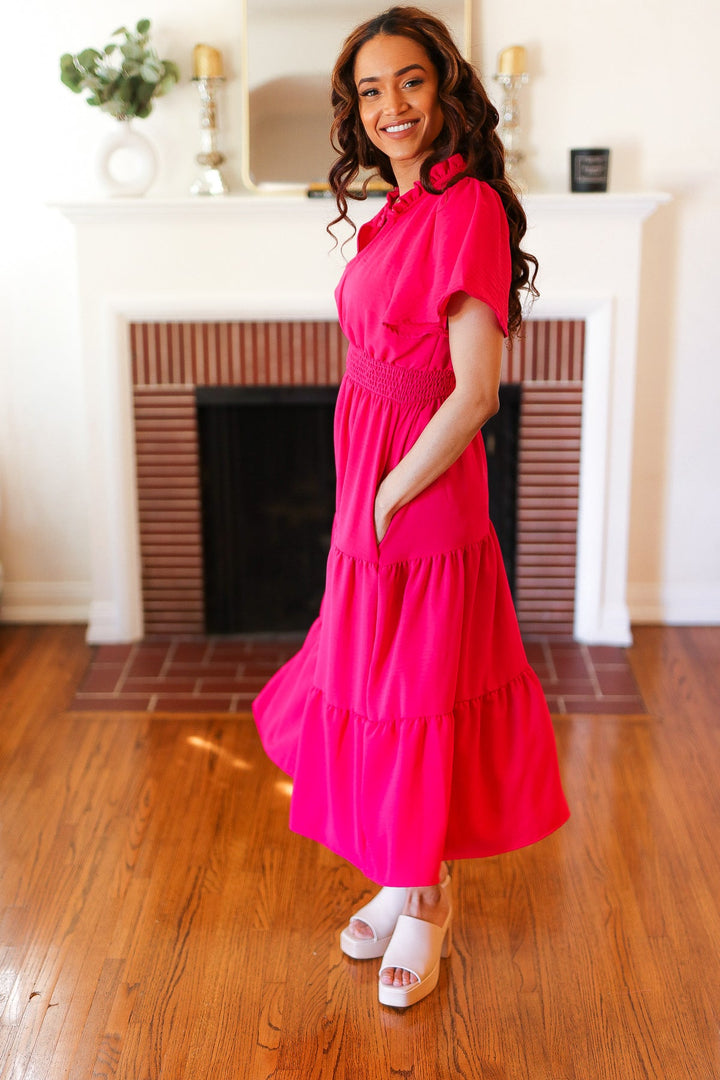 Hello Beautiful Fuchsia Fit & Flare Smocked Waist Maxi Dress