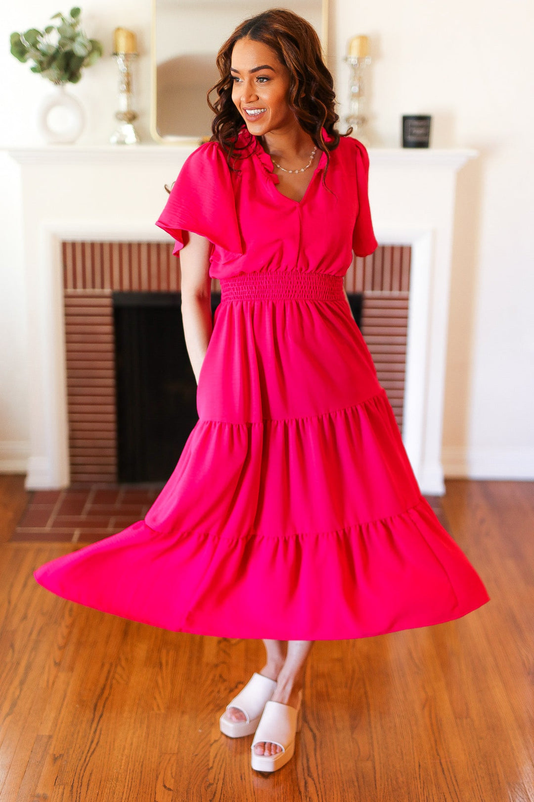 Hello Beautiful Fuchsia Fit & Flare Smocked Waist Maxi Dress