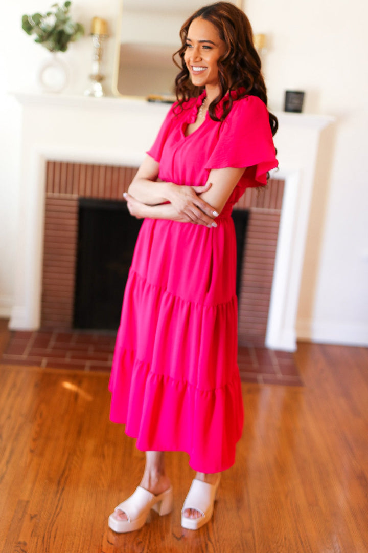 Hello Beautiful Fuchsia Fit & Flare Smocked Waist Maxi Dress