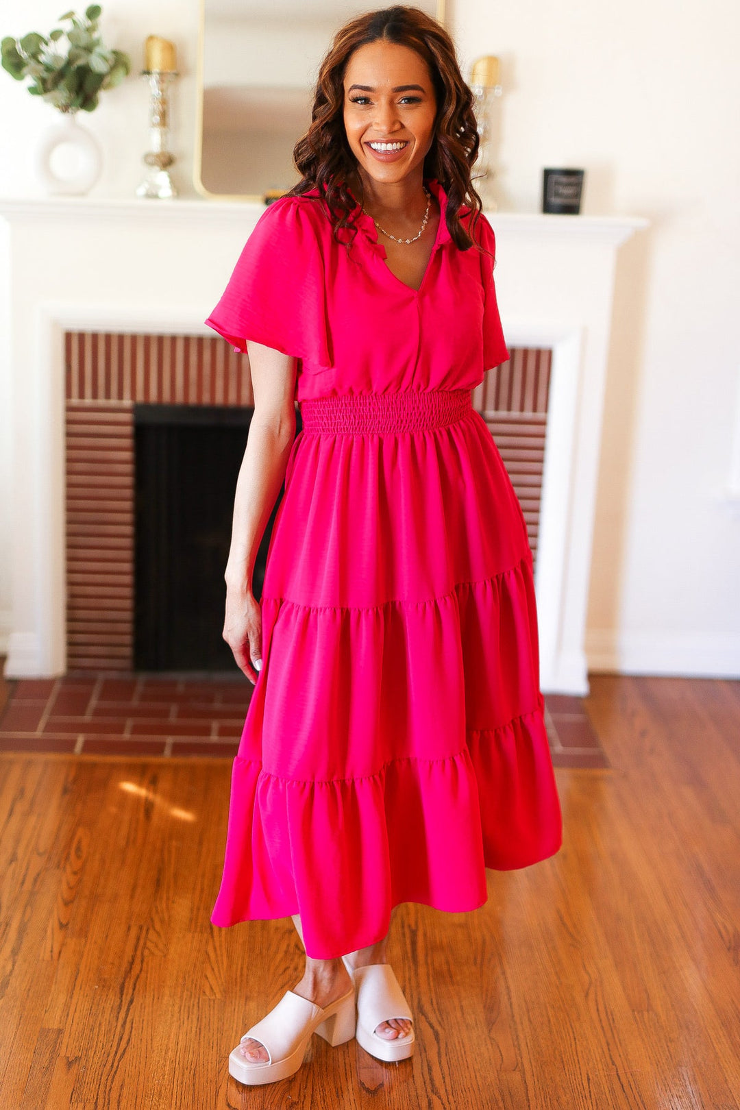 Hello Beautiful Fuchsia Fit & Flare Smocked Waist Maxi Dress