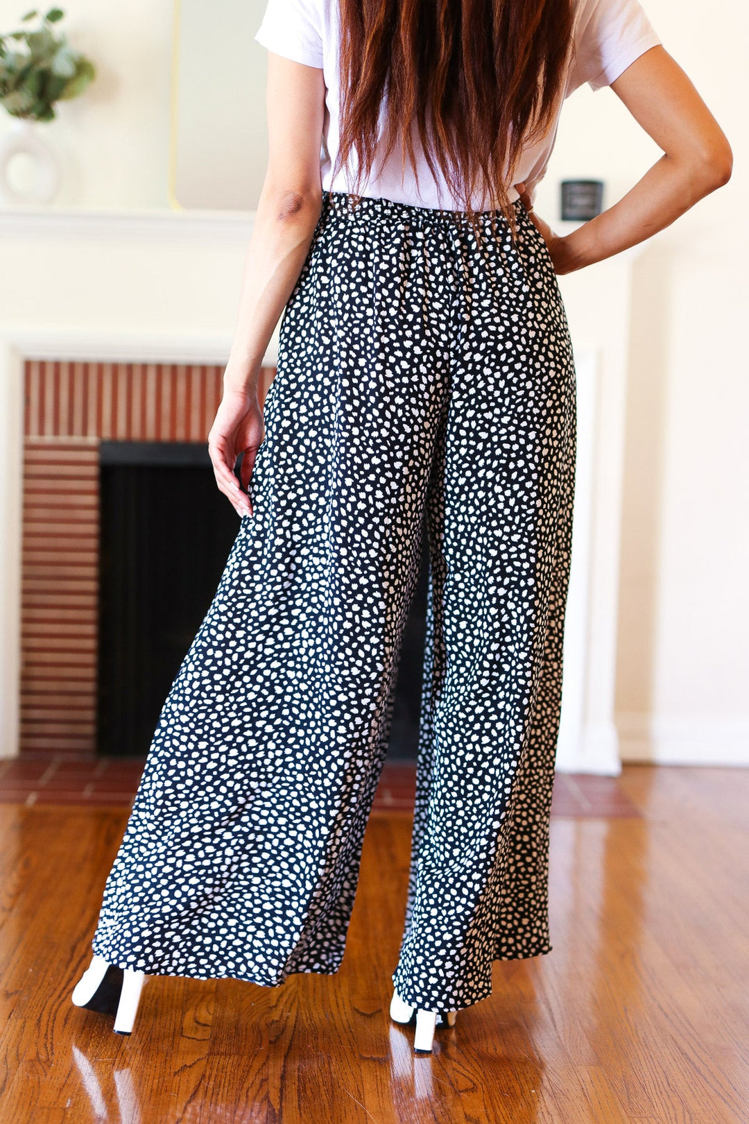 Let's Meet Up Black Animal Print Smocked Waist Palazzo Pants