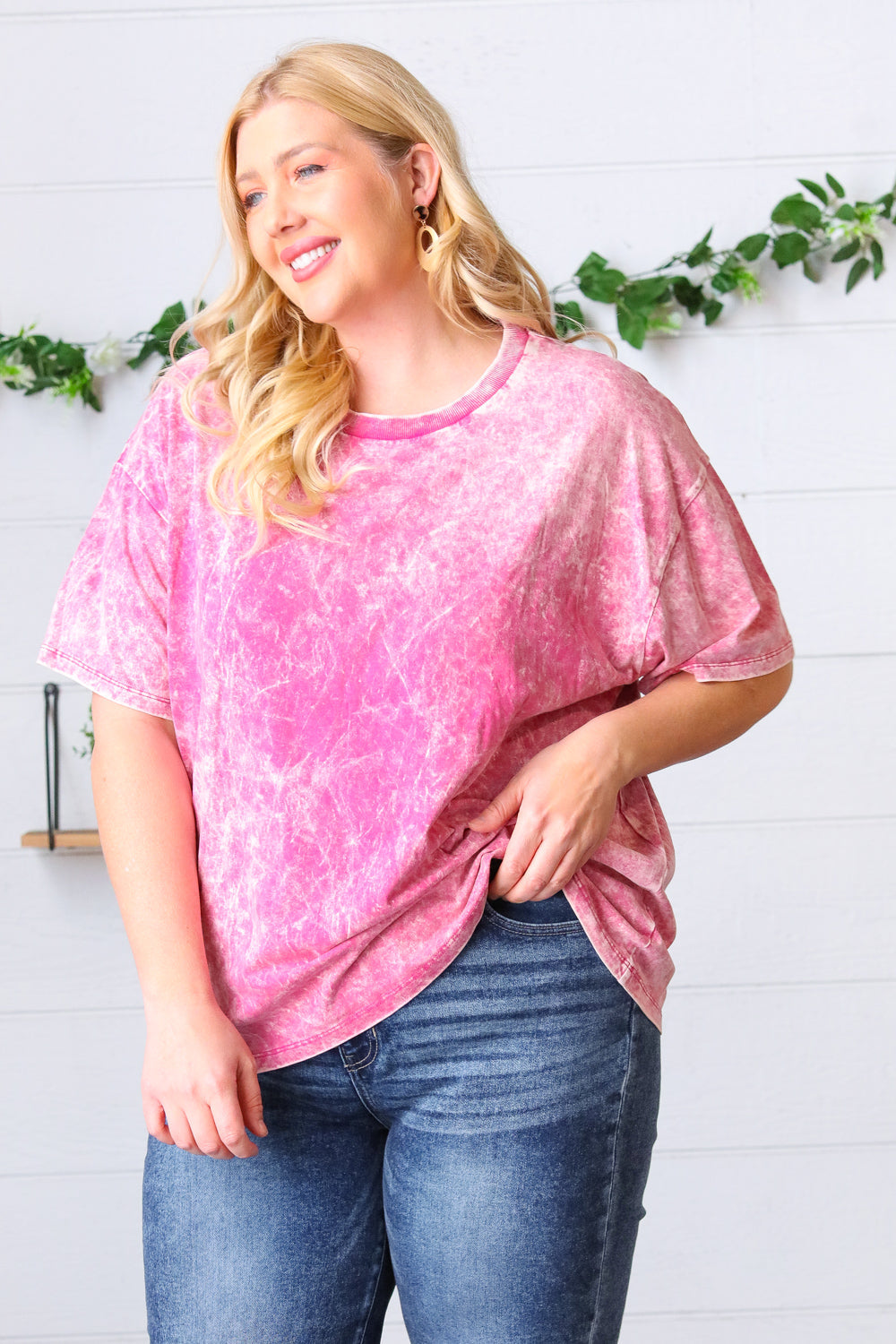 Rose Cotton Wash Short Sleeve Crew Neck Top