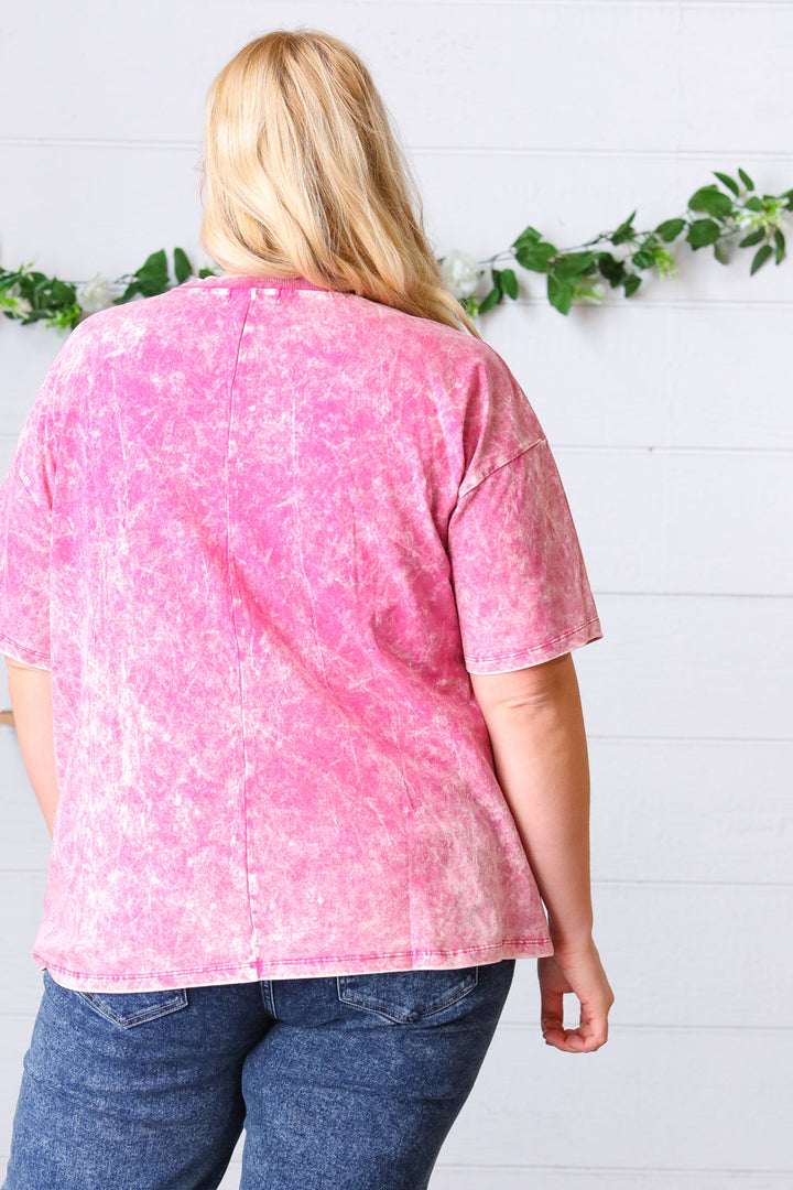 Rose Cotton Wash Short Sleeve Crew Neck Top