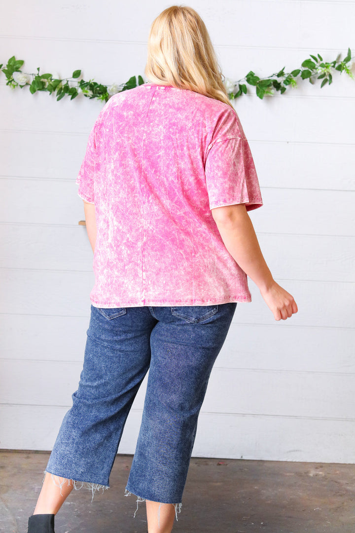 Rose Cotton Wash Short Sleeve Crew Neck Top