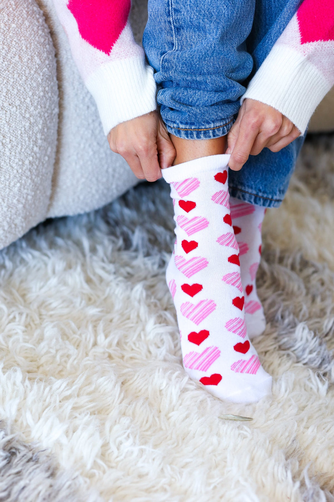 Pink & Red Hearts Crew Socks