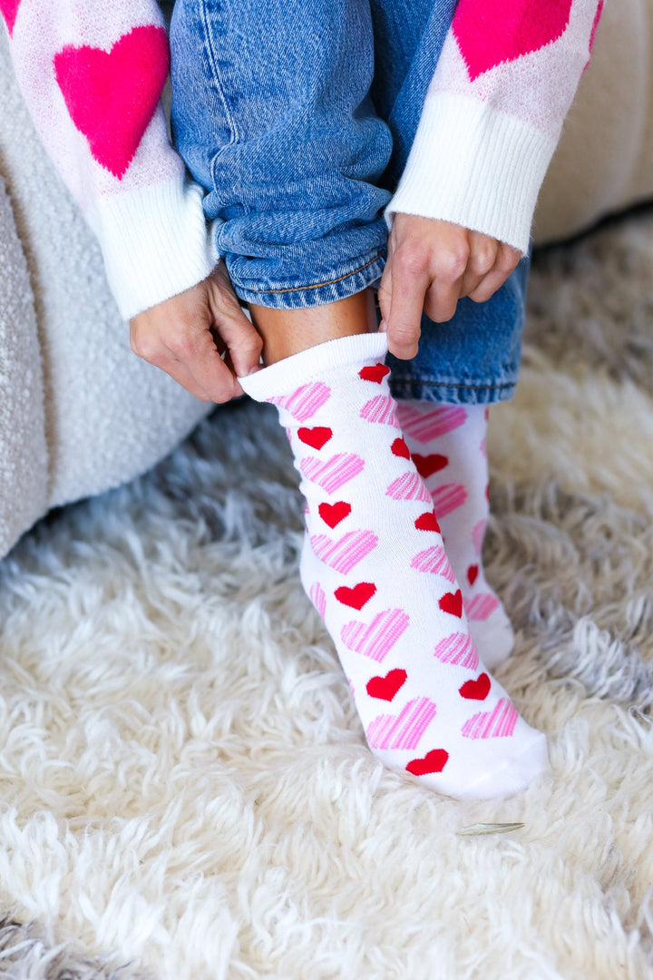 Pink & Red Hearts Crew Socks