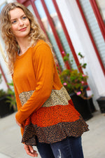 Rust & Taupe Leopard Print Tiered Babydoll Top