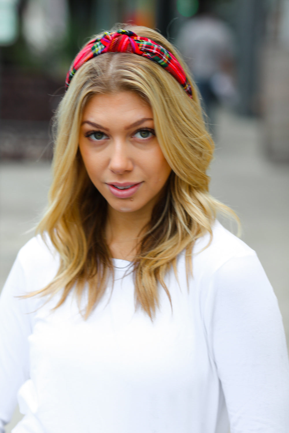 Red Christmas Plaid Top Knot Headband