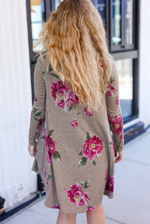 True Love Taupe & French Rose Floral Print Long Sleeve Dress