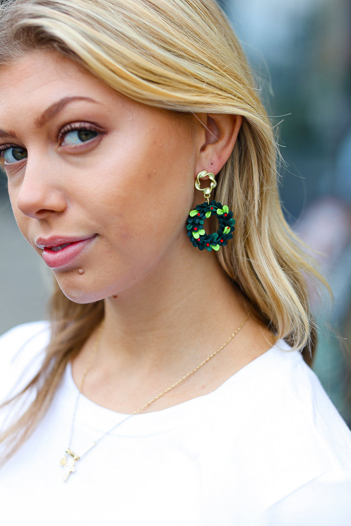 Christmas Wreath Clay Dangle Earrings