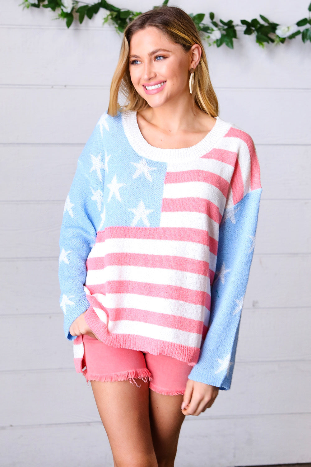 Stars & Stripes Patriotic Hi Lo Oversized Sweater