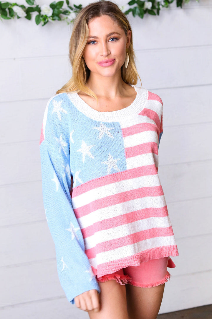 Stars & Stripes Patriotic Hi Lo Oversized Sweater