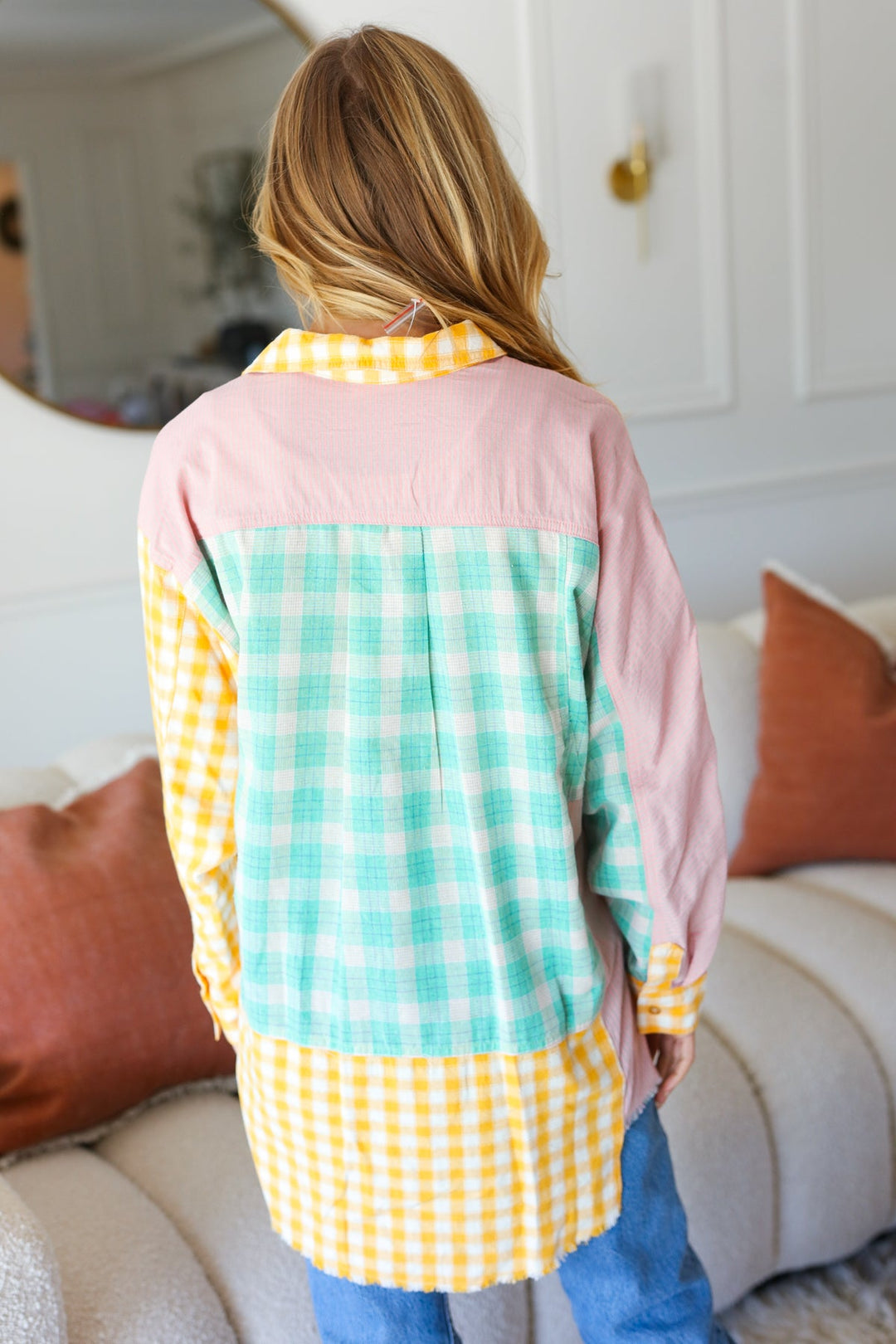 You've Got This Mint & Yellow Cotton Plaid Hi-Lo Button Down Shirt