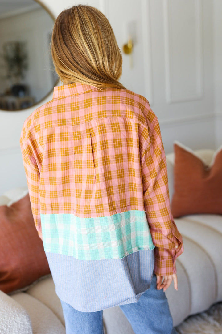 You've Got This Mauve & Mint Color Block Plaid Button Down Shirt