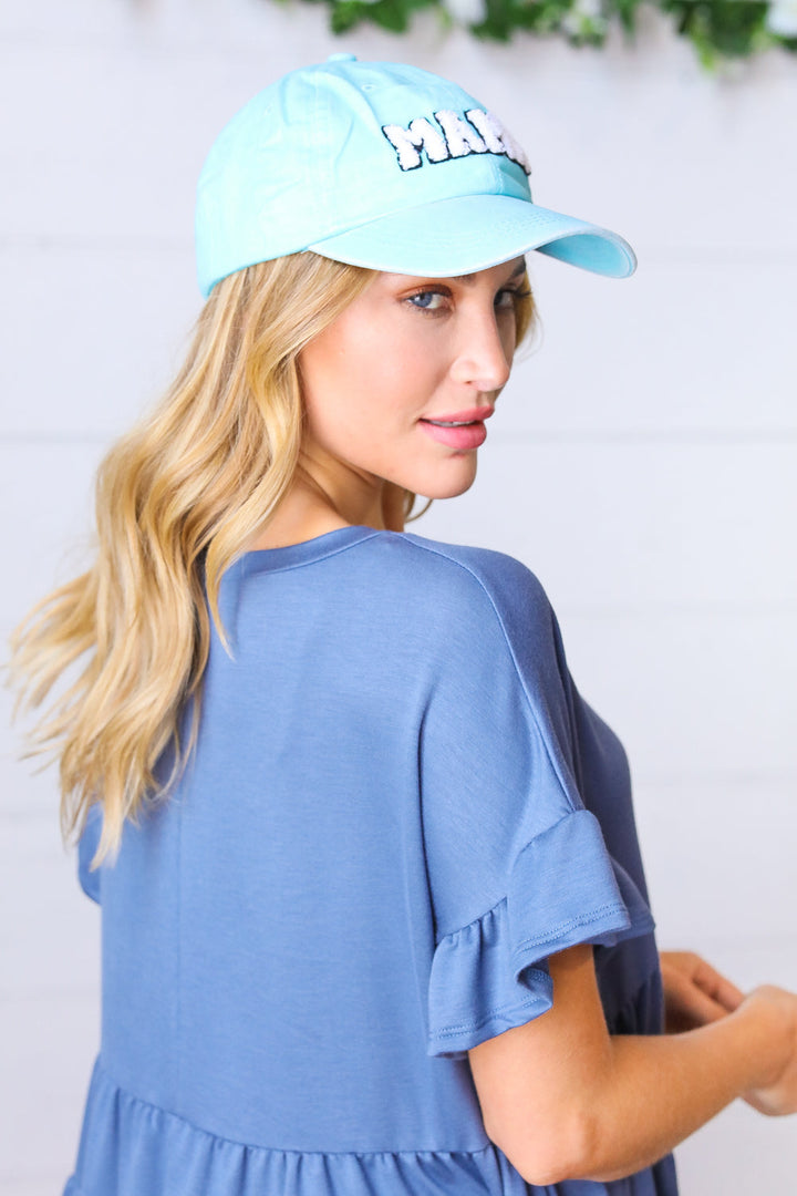 Sky Blue Cotton "MAMA" Adjustable Baseball Cap