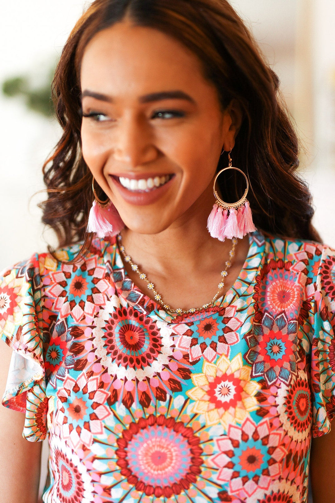 Blush Fringe Tassel Hoop Earrings