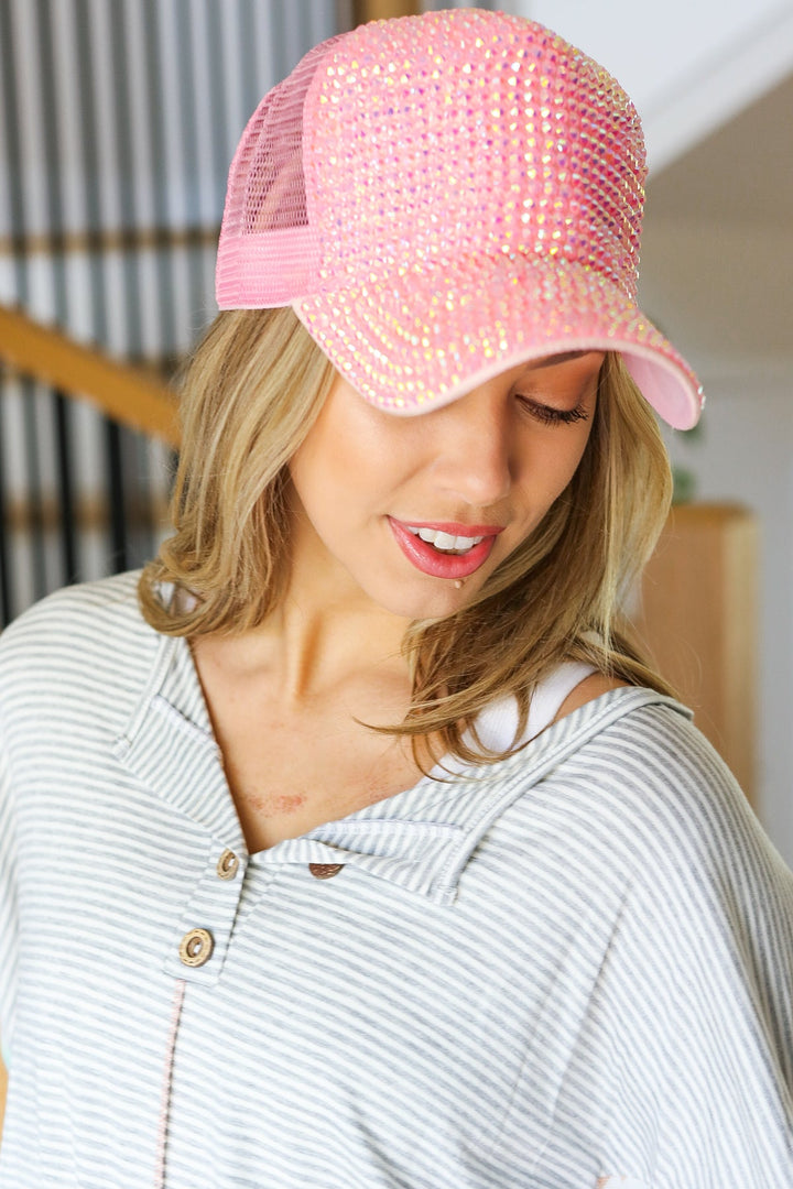 Pink Rhinestone Mesh Trucker Hat