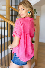 Ready For Spring Fuchsia Washed Linen Collared Top